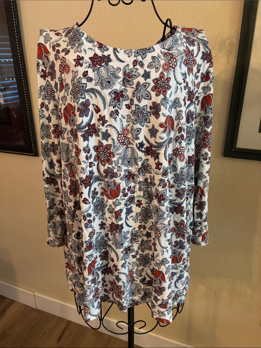 J. Jill White Floral Print Long Sleeve Blouse